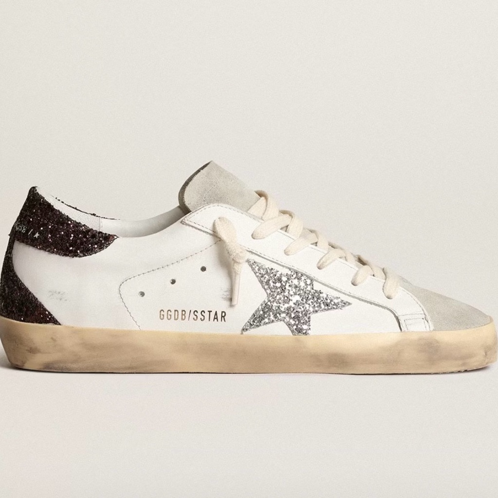 Authentic Golden Goose Women’s Super -Star With Silver Star And Brown Glitter